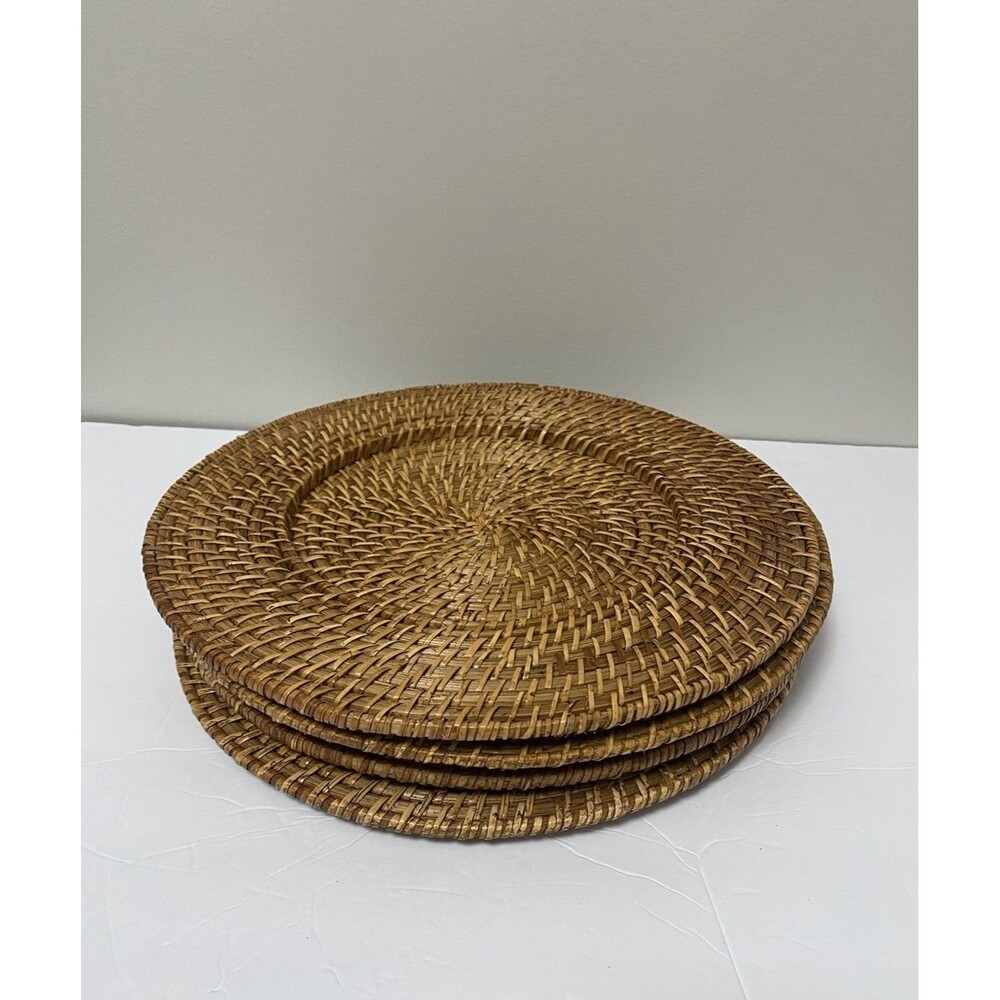 A Set of 4 Brown  13” Woven Rattan Plate Chargers